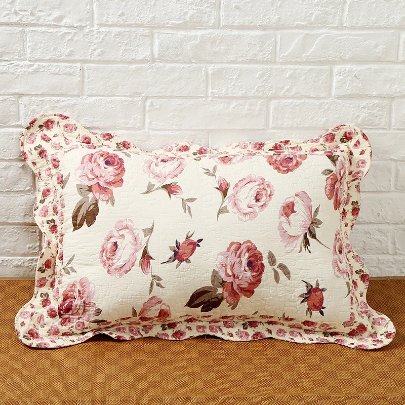 Cotton Floral Pillowcase with Lotus Leaf Lace, Cushion Cover, Pillow Core, Decoration, 100% Cotton