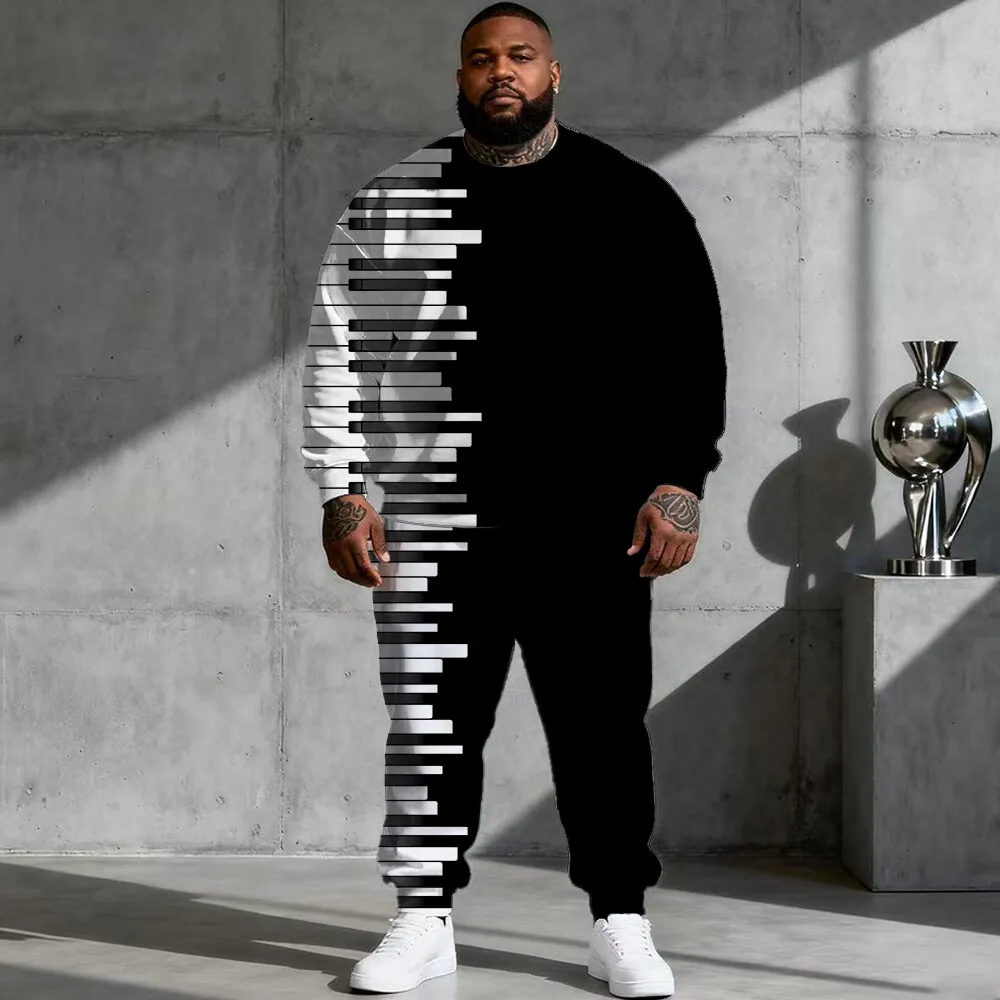 

S-9xl plus size Men's Hoodie Set: Music Vibe - 2-Piece Groovy-Chic, Soft Warm Fabric, Minimalist Note Printsl Guy