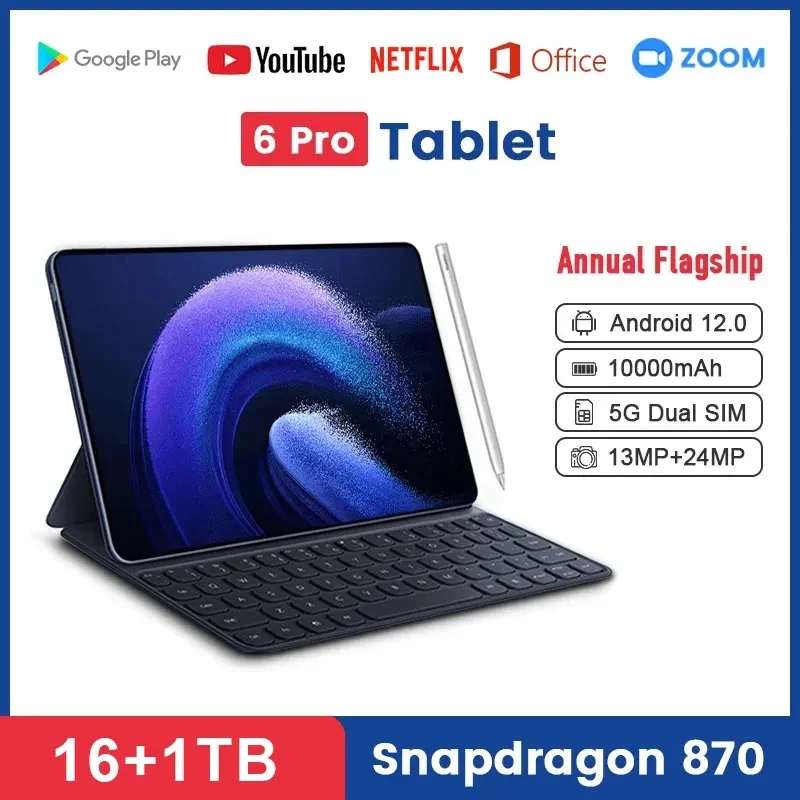 Tablette Android Pad 6 Pro, Android 12, Snapdragon 870, Octa Core, 1 To, Dean Touriste, EpiCard, 5G, WiFi, Mi, Le plus récent, Original, Global