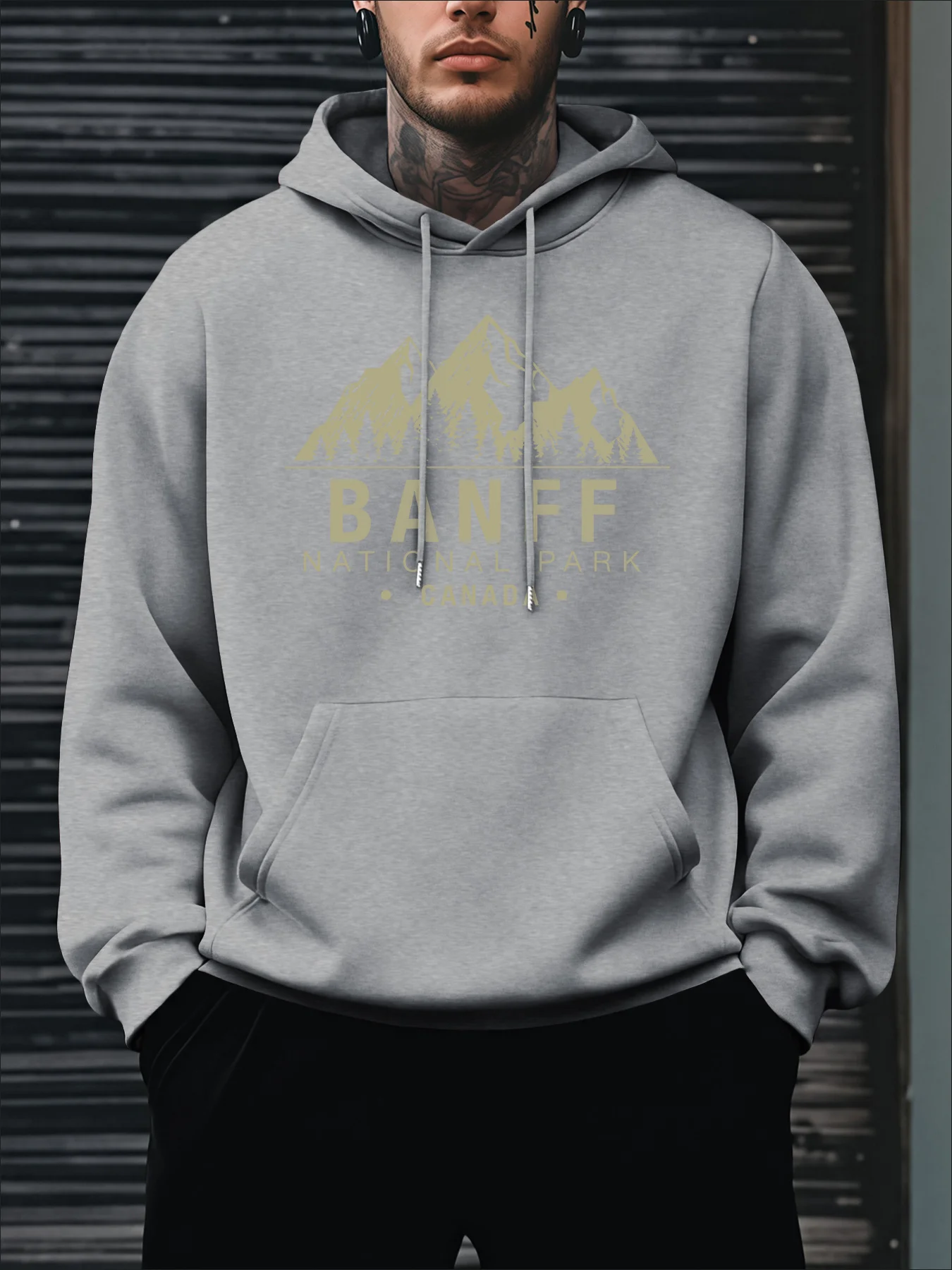 Neues Herren-Hoodie für Herbst und Winter mit Banff-Nationalpark-Aufdruck, Lässiger Alltags-Sweatshirt mit Kordelzug und Kapuze – Detail 6