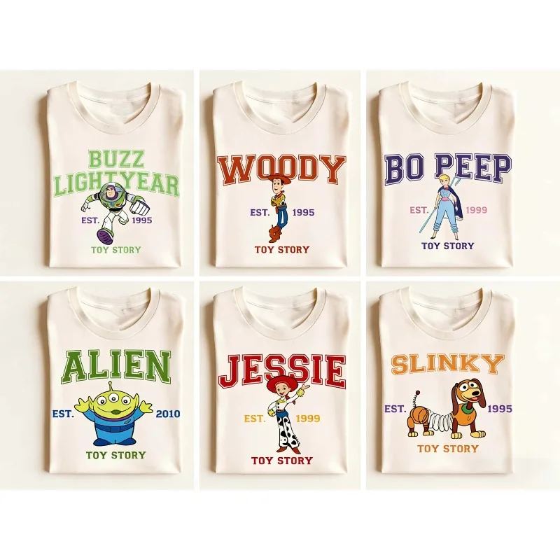 Nueva Camiseta de Verano de Algodón de Toy Story Buzz Lightyear, Conjunto para Parejas, Talla Grande, Camiseta de Manga Corta para Hombre, Niños y Mujeres