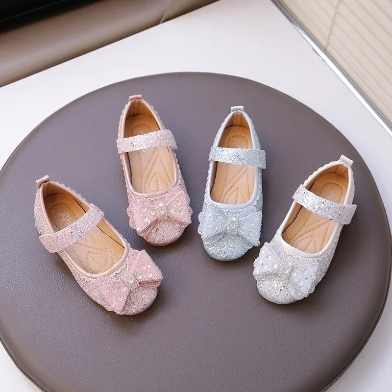 

Детские танцевальные туфли на плоской подошве для девочек MaryJanes со сладкими бантами из искусственной кожи, свадебная вечеринка, новинка 2025, модная элегантная обувь принцессы
