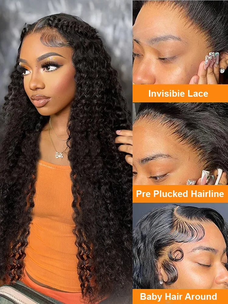 200 Density 13x6 HD Deep Wave Lace Frontal Wig 13x4 Water Wave Curly Human Hair 5x5 Lace Front Wig 30 32 40Inch Closure Glueless