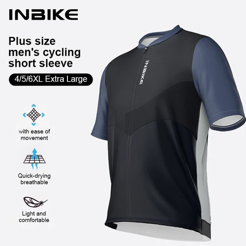 Imagen 1 del producto NBIKE-Camiseta de ciclismo para hombre, camisa de manga corta de secado rápido con 3 bolsillos traseros, absorbe la humedad, con cremallera completa, talla grande