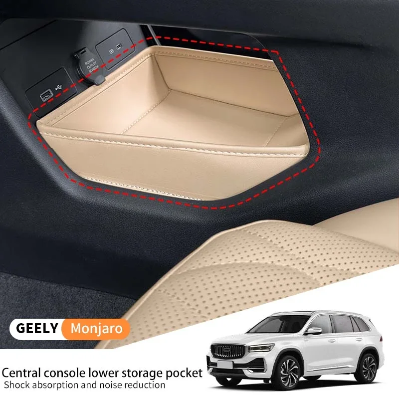Car Center Console Lower Storage Bag  For Geely Xingyue L Monjaro 2021-2025 Leather Pouch Automotive Organizer Waterproof Box