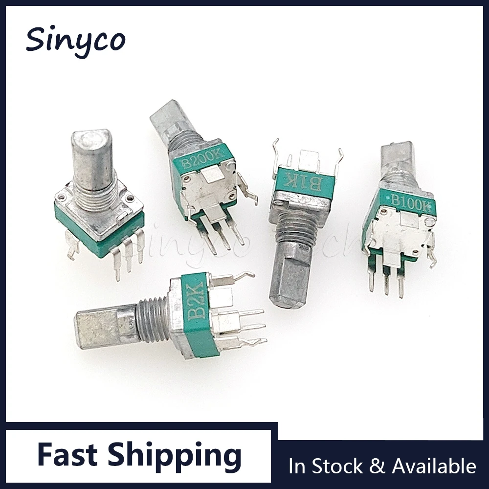 5PCS RK097 Type Single Vertical 3Pins B1K 2K 5K 10K 20K 50K 100K 200K 250K 500K 1M Volume Sealed Potentiometer Shaft Length 15mm