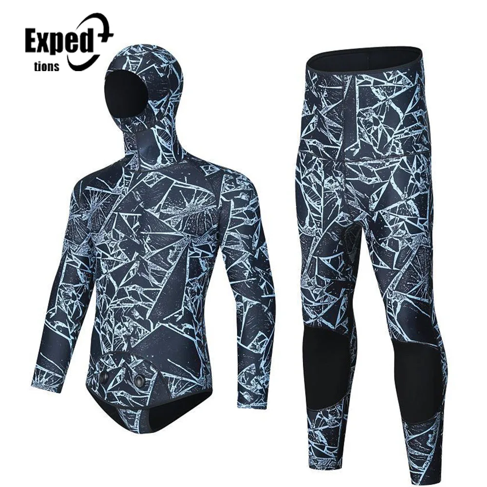 

3MM Winter Neoprene Scuba Spearfishing Hooded Wetsuit Men Two Pieces Separate Set Diving Suit Surfing Deepwater Thermal Swimsuit