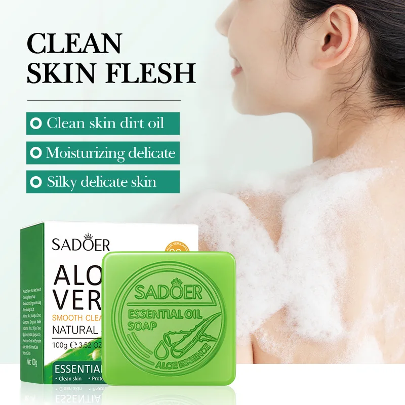Sabonete Facial de Aloe Sadoer, Espuma de Limpeza Facial, Hidratante, Firmador, Controle de Oleosidade, Sabonete Artesanal para Banho