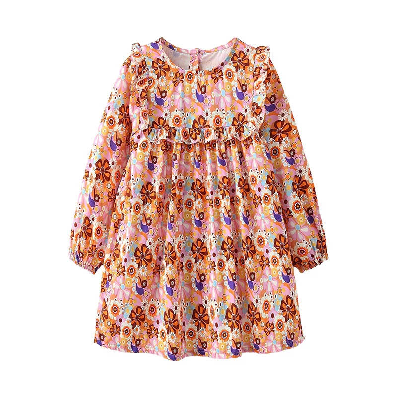 

3-8T Princess Girls Dresses Flowers Long Sleeve Children's Clothes Autumn Spring Party Cute Dresses Fashion Kids Frocks