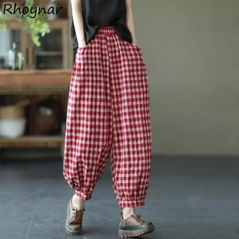 

M-4XL Plaid Pants Women Harem Trousers Baggy Vintage Aesthetics Pantalones Summer Cozy Panelled Harajuku Korean Style Fashion