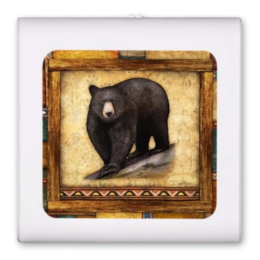 Dimmable LED Night Light with Rustic Black Bear Design