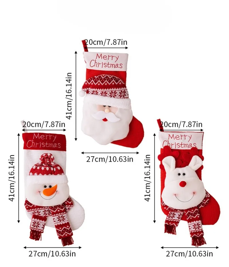 レッドクリスマスストッキング クリスマスホームドレスアップ 立体的な老人エルクニットソックス 子供用ギフトバッグ 2025年新トレンド