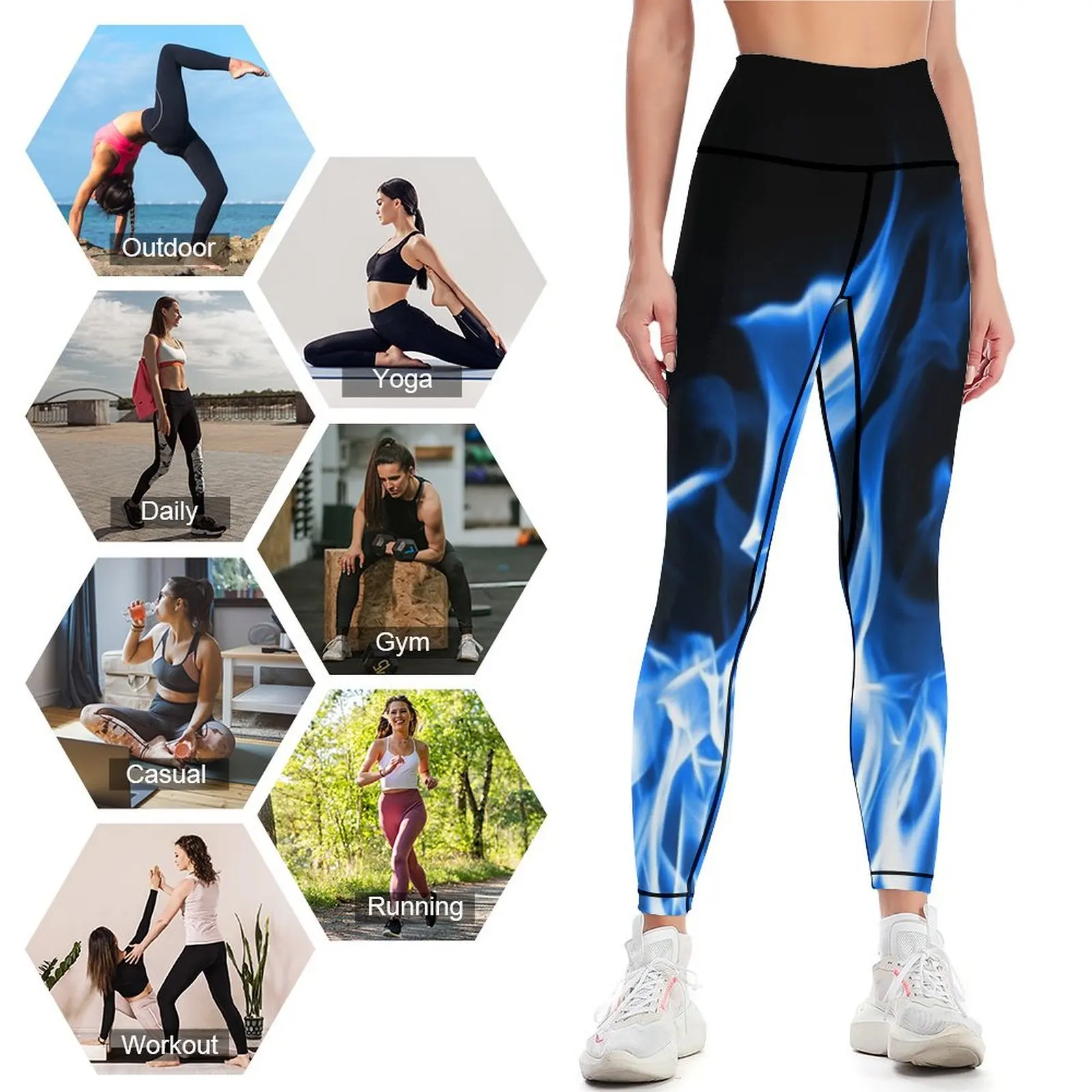 Zestaw sportowy Blue Flames Legginsy Odzież fitness tenis sportowy do legginsów damskich