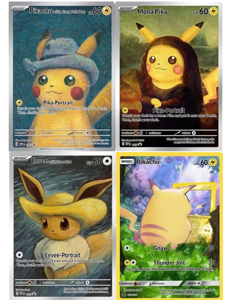 Pokemon Van Gogh Museum Pikachu Collection Cards DIY Pokemon Classic Single Card Game Anime Self Made Cards Gift Toys