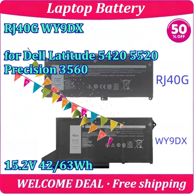 New RJ40G WY9DX for Dell Latitude 5420 5520 Precision 3560 Laptop Battery 15.2V 42/63Wh
