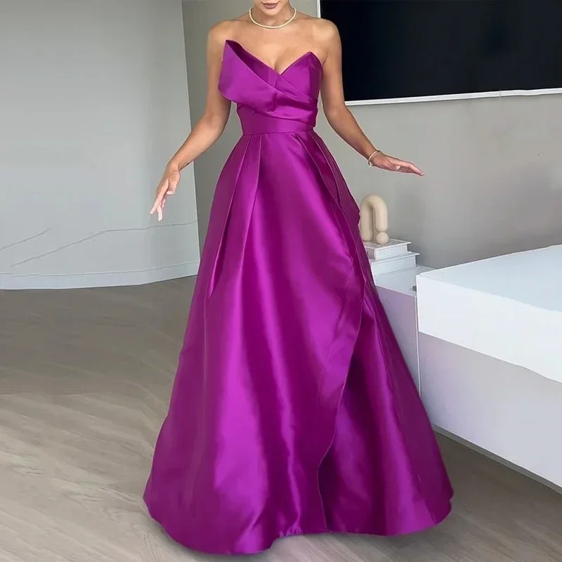 Customized Euramerican Fashion Popular Popular Pleated Strapless Formal Vestidos Slim Fit A-line Long Prom Party Dress Luxury Gl