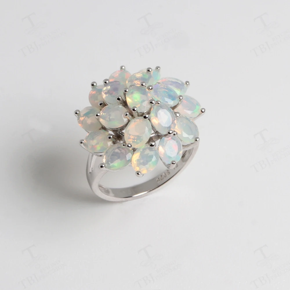 Luxury Opal silver ring flower design 925 sterling silver natural real gemstones quality jewelry for women party banquet gift