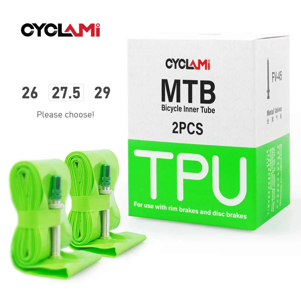 

CYCLAMI 2-Piece Suit TPU Ultralight MTB Bike Inner Tube 26/27.5/29 inch For 559 584 622 Tires Metal French Valve Length 45mm