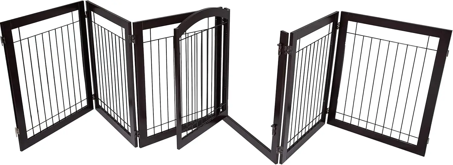 drock Home Indoor Dog Pet Gate With Door - 6 Panel - 30 Inch Tall - Enclosure Kennel Pet Puppy Safety Fence Pen Playpen -