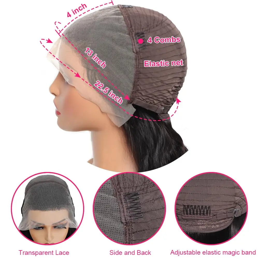 200 밀도 스트레이트 인모 가발 40인치 프리 플러킹 13x6 HD 레이스 프론트 가발 바디 웨이브 인모 브라질리언 가발 여성용