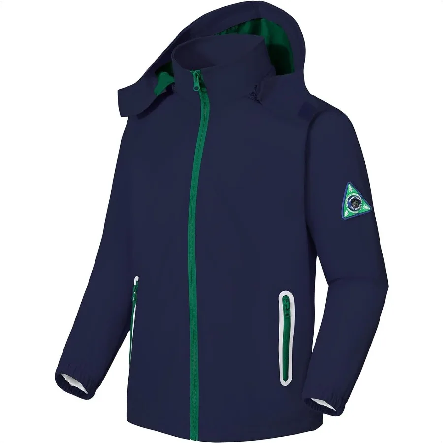 SaphiRose Chaqueta impermeable impermeable con forro de malla y capucha extraíble para niños y niñas