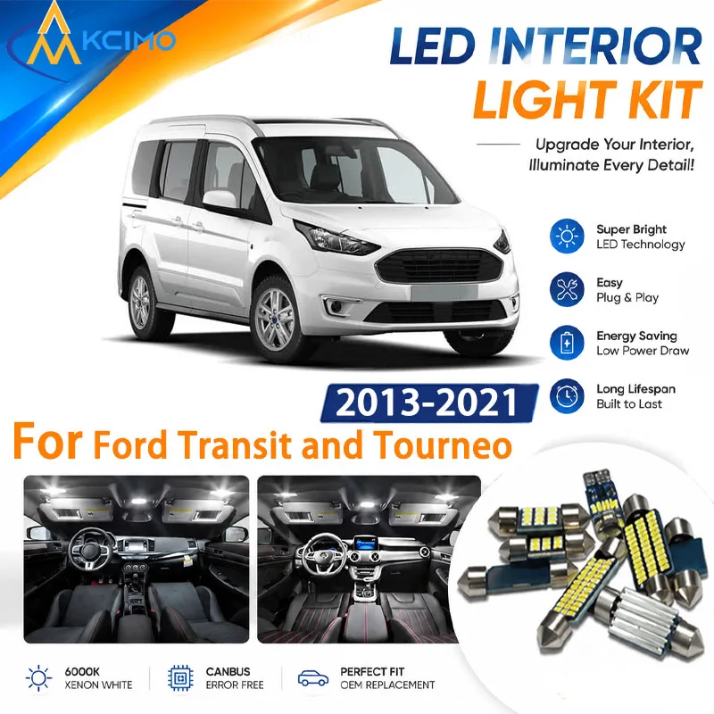 Complete Cabin Interior LED Bulb Kit Replacement for Ford Transit Tourneo 2013-2021, Upgrade Interior Dome Map Light Assembly