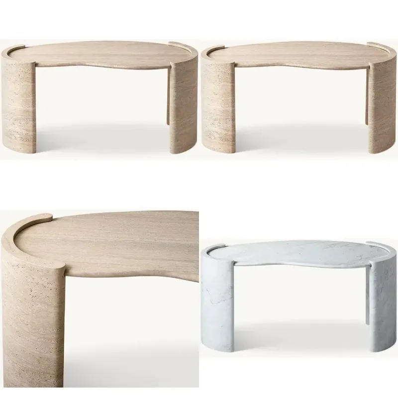 Customized luxury and durable modern natural beige travertine dining table coffee table Carrara marble stone carding desk
