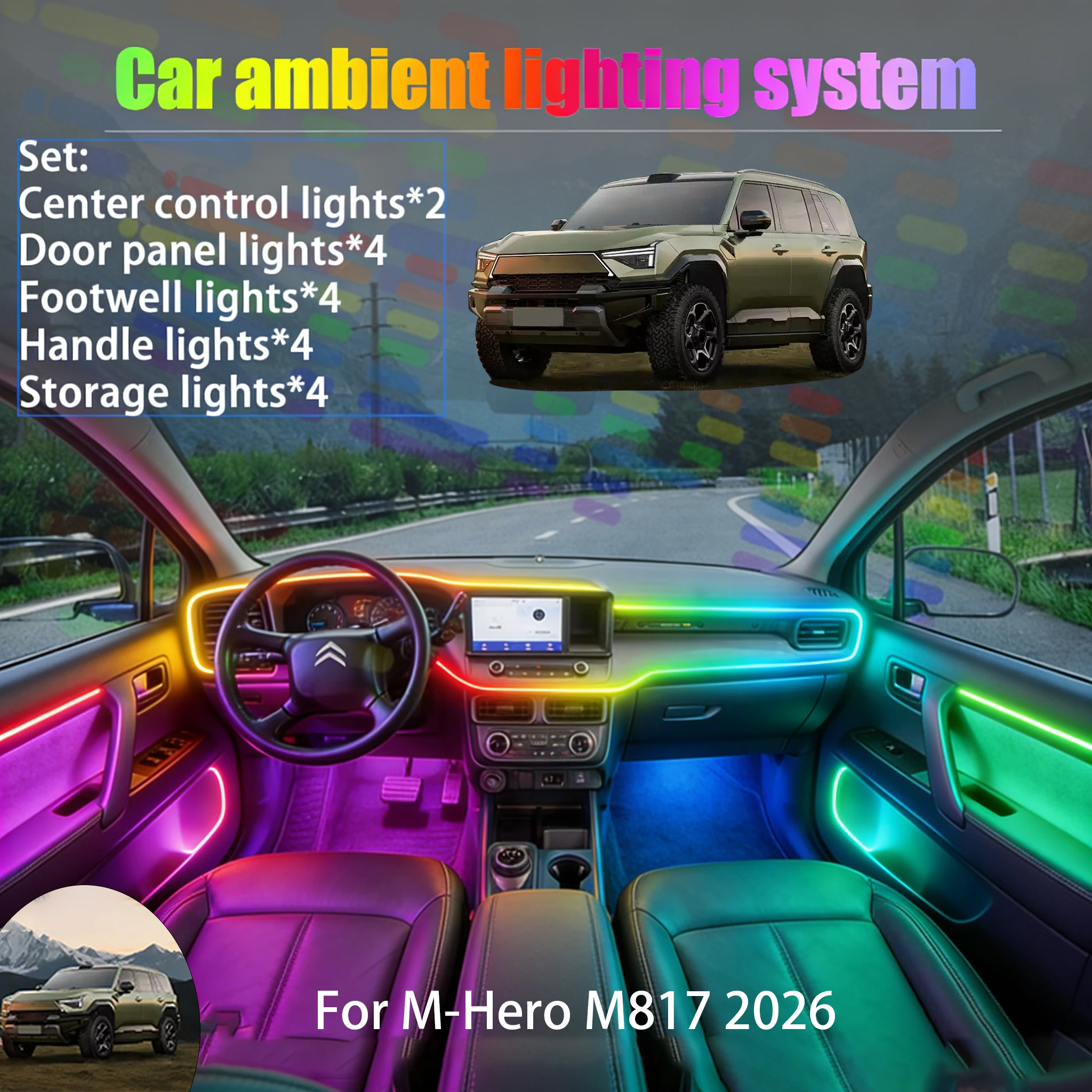 

For M-Hero M817 2026 2/18 in 1 Car ambient lighting Led trunk interior led lights USB RGB Ensemble Streamer Auto Part Accessorie