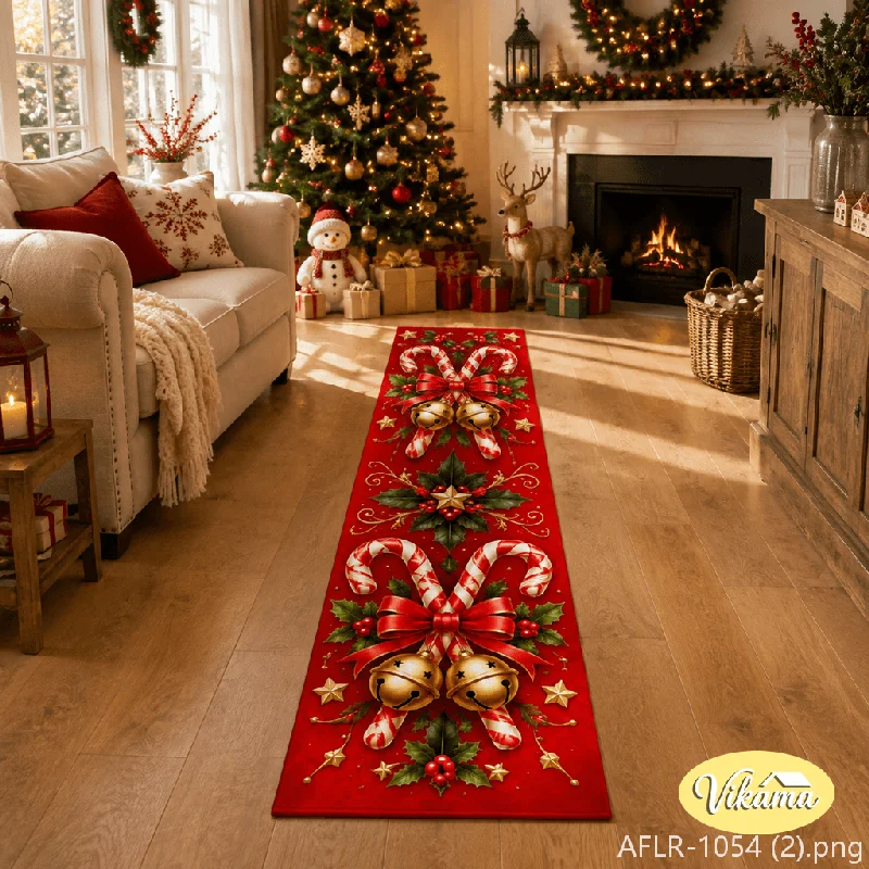 VIKAMA Christmas Holiday Corridor Runner Rug Non Slip Washable Kitchen Entryway Carpet Soft Vintage Hallway Mat Home Decor