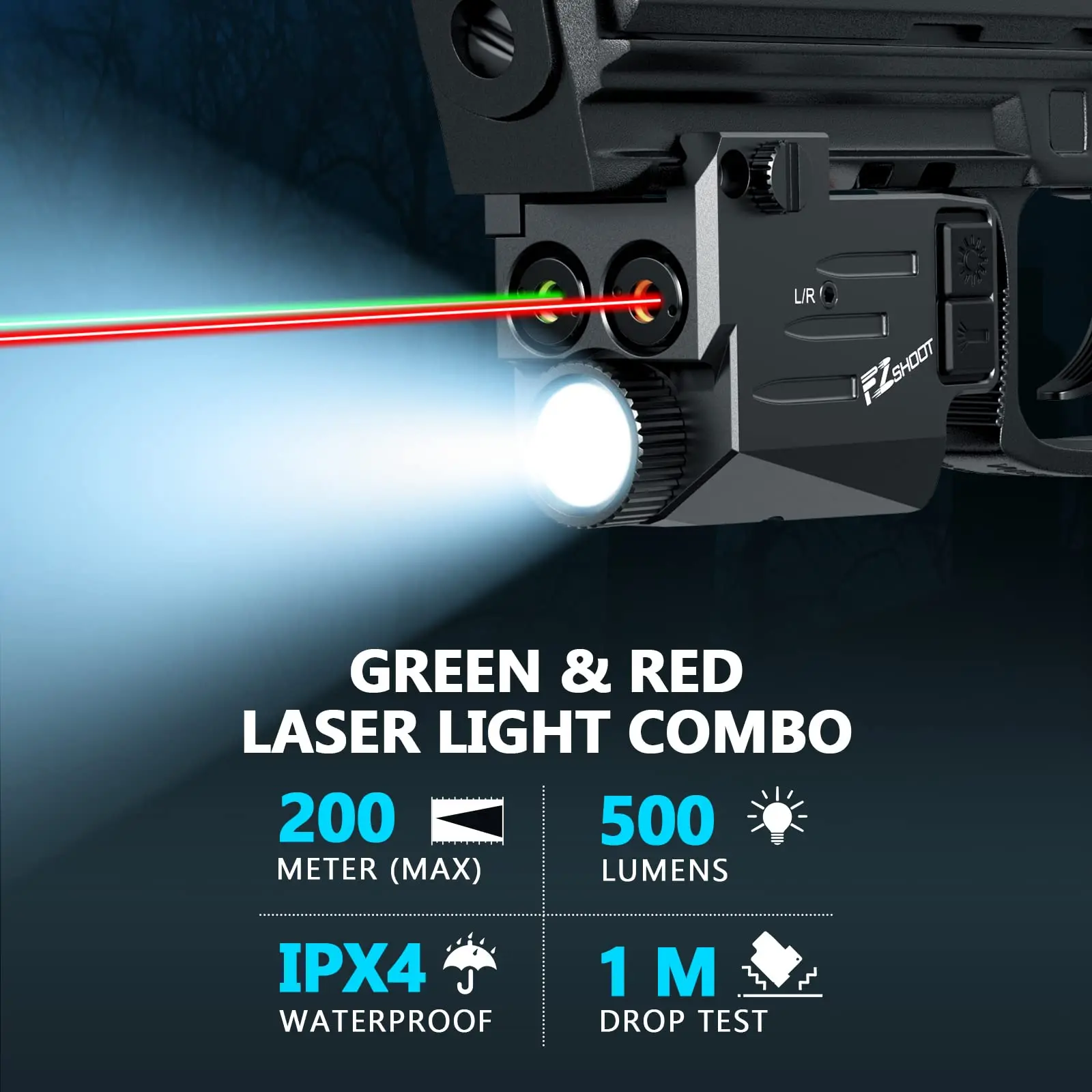 Imagem -05 - Midten Lanterna Light Vermelho Verde Laser Combo Glock Beam 500 Lumens Pistola para Revólver ou Rifle 20 mm Picatinny Weaver Rail