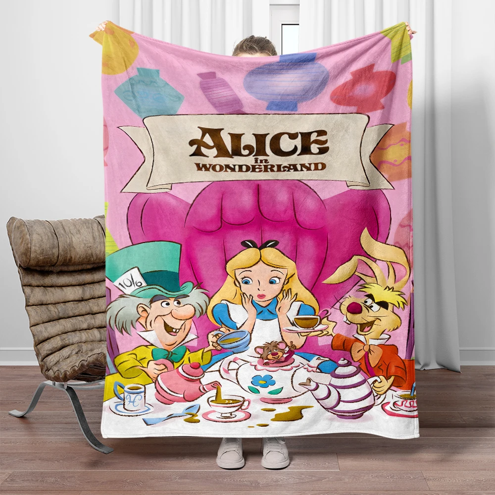 Cartoon Alice in Wonderland Printed Soft Warm Flannel Throw Blanket.Office,Camping,Picnic,Nap Cape,Sofa,Bedroom,Home Blankets.