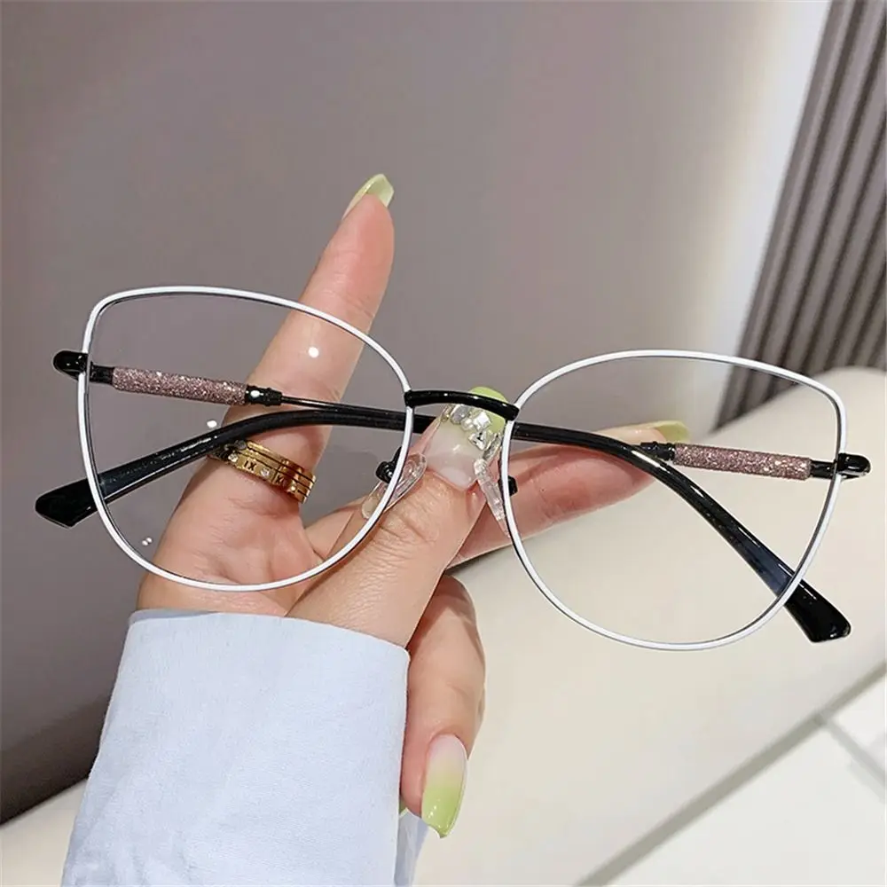 Cat Eye Metal Eyeglasses Frame Support Customized Optical Glasses Blue Light Blocking Transparent Computer Glasses