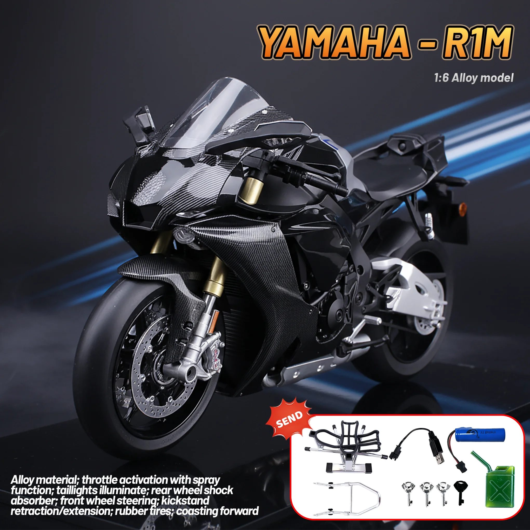 

For Yamaha R1 Dynamic 1:6 Programmable Sprayable Simulation Motorcycle Alloy Model, Gift for Boys, Motorcycle Accessories