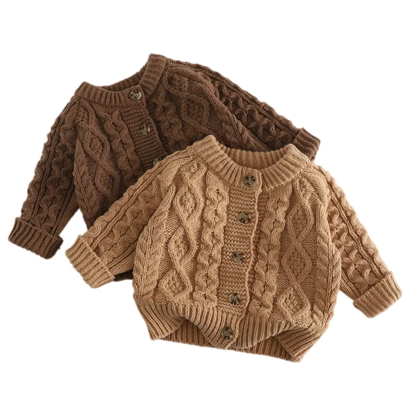 2026 New Autumn Winter Unisex Children Twist Knit Sweaters Jacket Trendy Boys Girls Knitwear Twist Knit Cardigans Kids Outerwear
