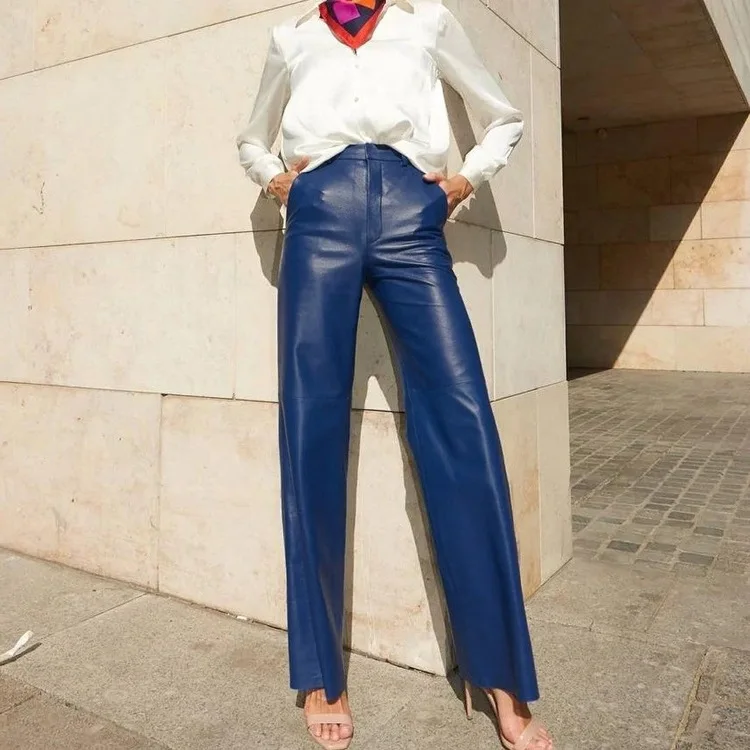 Women's PU Leather Pants Mid Rise Bootcut Trousers Lifting Butt Casual Streetwear