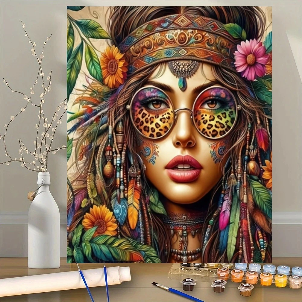 Malen nach Zahlen auf Leinwand Set für Erwachsene: Frau mit Leopardenmuster, Acrylfarben, Ölbild, Malen nach Zahlen Kunst
