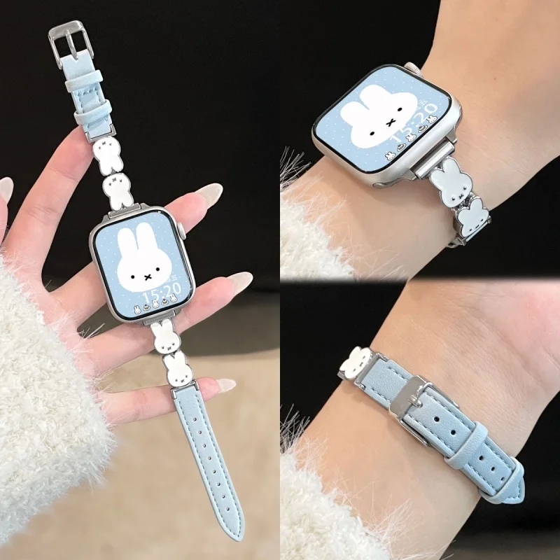 Miffy Rabbit Leder-Uhrenarmband für Huawei Watch Fit 4/Fit 3/Fit 4 Pro Kawaii Cartoon-Armband für Mädchen Ersatzzubehör