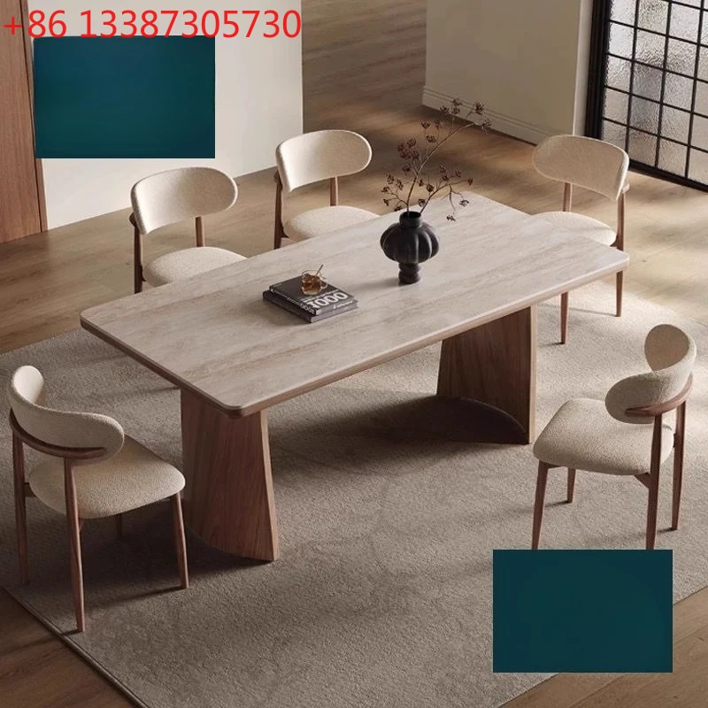 

Medieval solid wood rock slab dining table Modern simple light luxury living room dining table