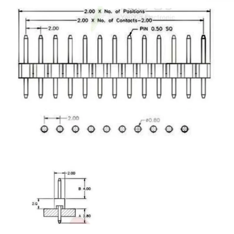 10PCS/Lot 2.0mm Pitch Male Pin Headers 1x40P 2x40P Double Single Row Straight Needle Copper Connector for Electronics