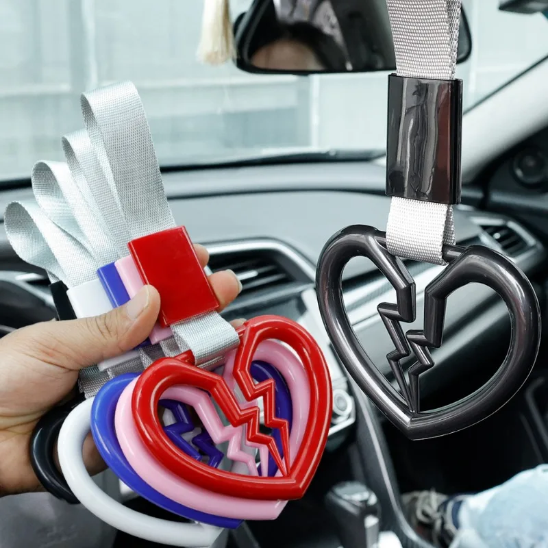 Plastic JDM Heart Shaped Car Static Belt Decorative Warning Hanging Rings Rear Bumper ABS Ring Car Interior Hand Pull Loop