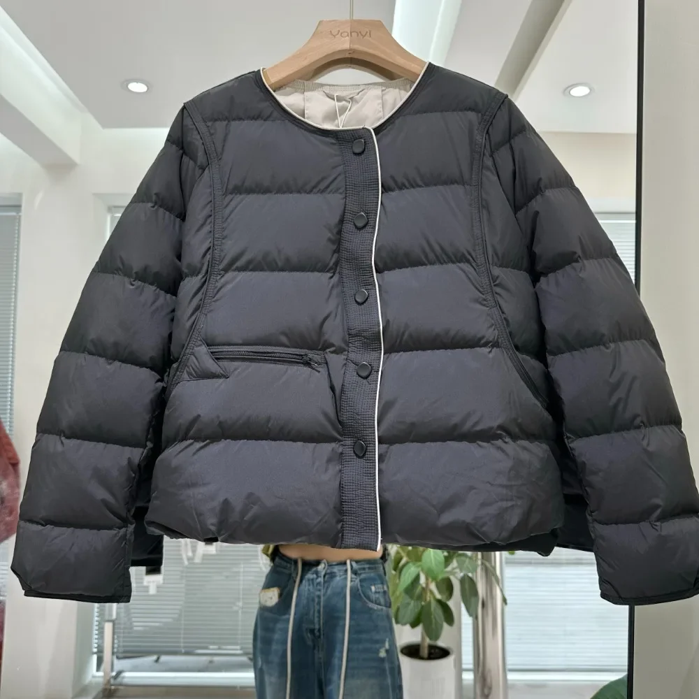 

Новая зимняя одежда, женское белое пальто на утином пуху, короткая куртка-пуховик с круглым вырезом, женская модная теплая однотонная одежда для женщин