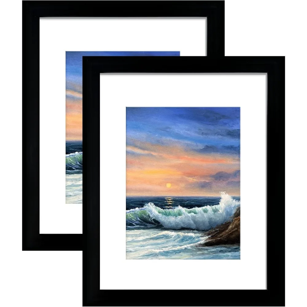 

Black Wall Photo Frame Set Two 16x20 or 11x14 with Mat Classic Display