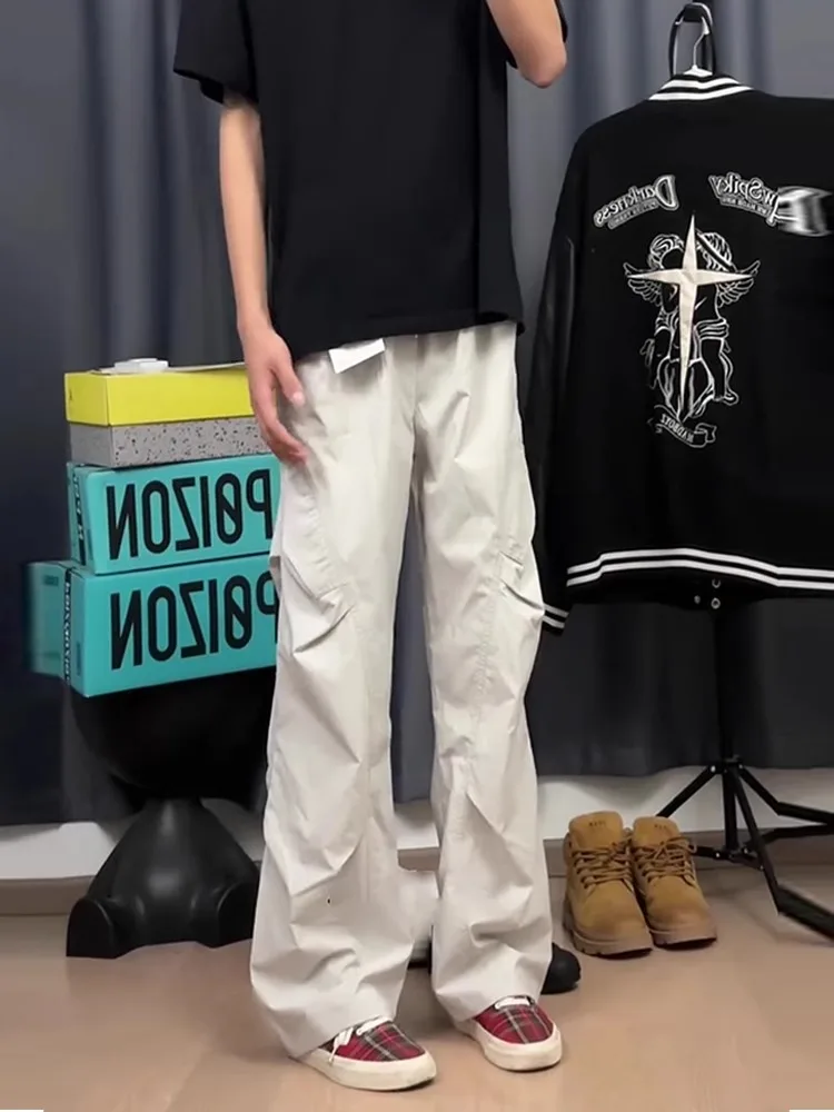 

Qui Dry Ice Silk Work Trousers Men's Summer American Tee-Proof Soft ell Paratrooper Pants Youth Faion Casual Trousers