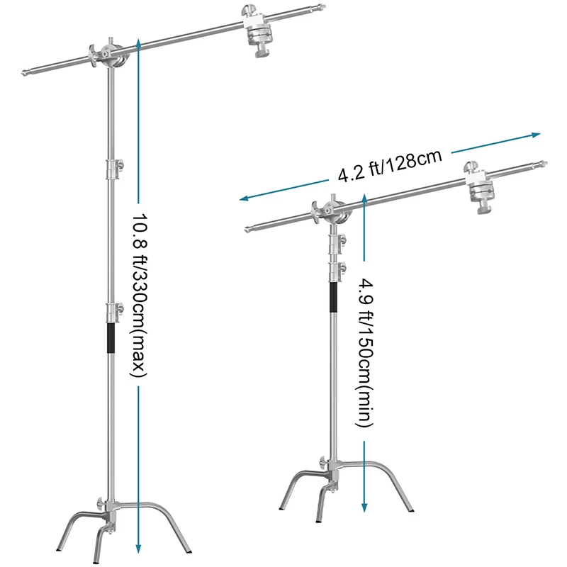 Photography Stuido Heavy Duty Softbox C Stand With 4ft/128cm Boom Arm Light Stand Max Height 11ft/330cm Tripod For Strobe Light