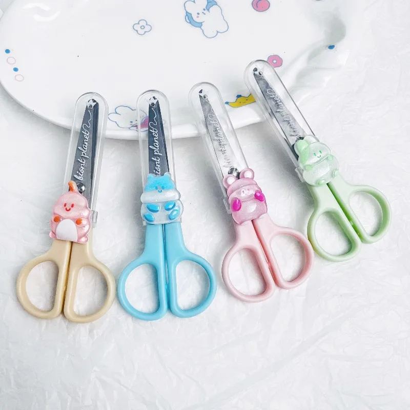 Cute Mini Scissors with Protective Cover Safe and Portable Paper-cutting Knife Student DIY Handmade Scissors