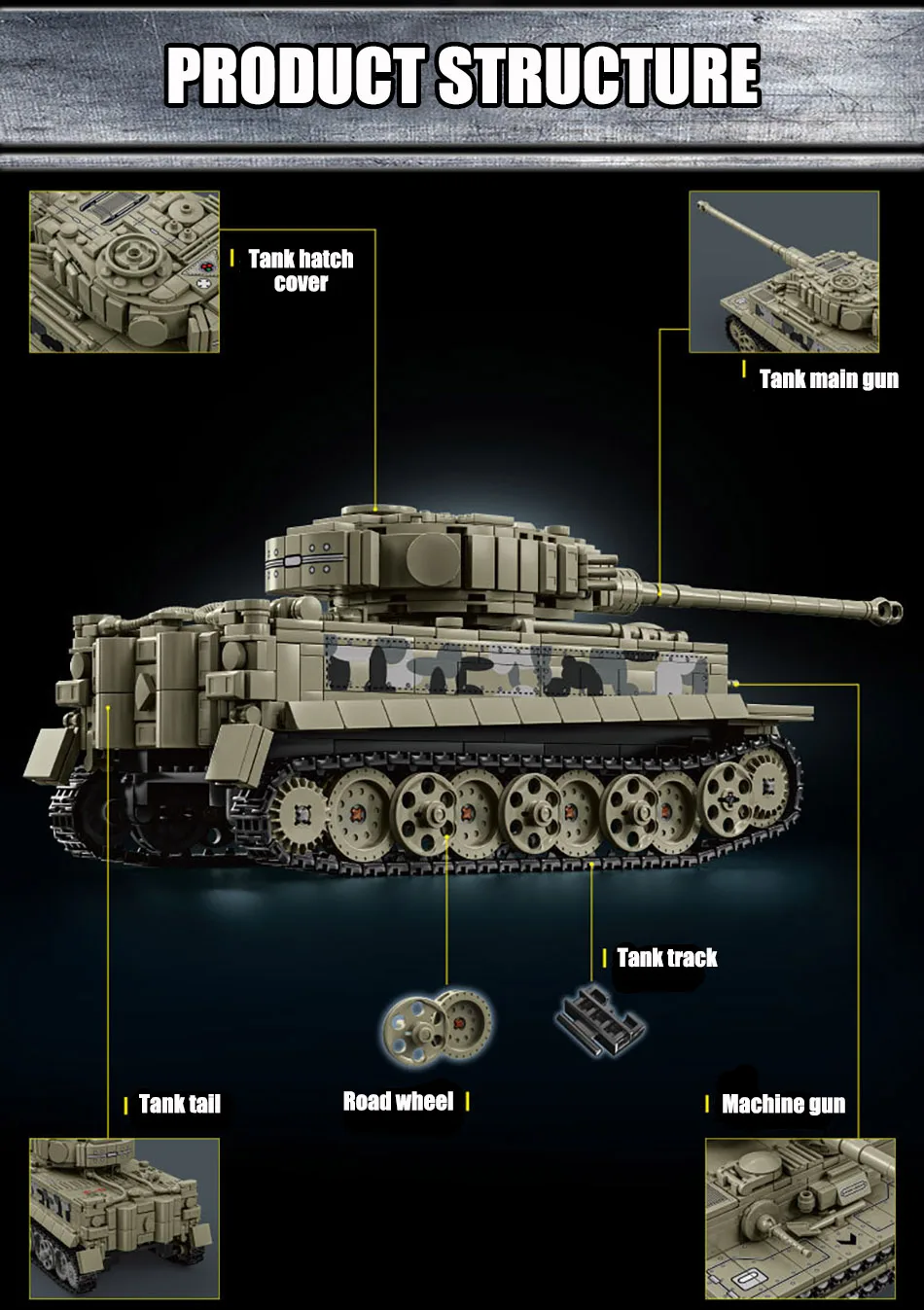 Militärischer MOC Tiger Schwerer Panzer, Armee-Hauptkampfpanzer, Soldatenfiguren, Bausteine, Ziegel-Set, Spielzeug für Jungen, Männer, Geschenke – Detail 6