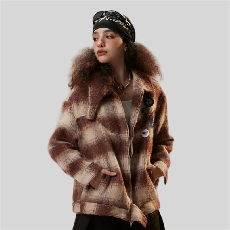 Women\'s Vintage Plaid Coat 2023 Autumn Black Retro Men\'s Puffer Jacket New In Wool Coats and Mixtures for Plus Size Women Jacket