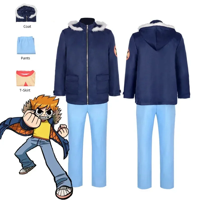 Scott Pilgrim Costume Takes Off Scott Cosplay Scott Pilgrim Jacket Costume for Men Coat Pants Disguise Halloween Carnival Suit