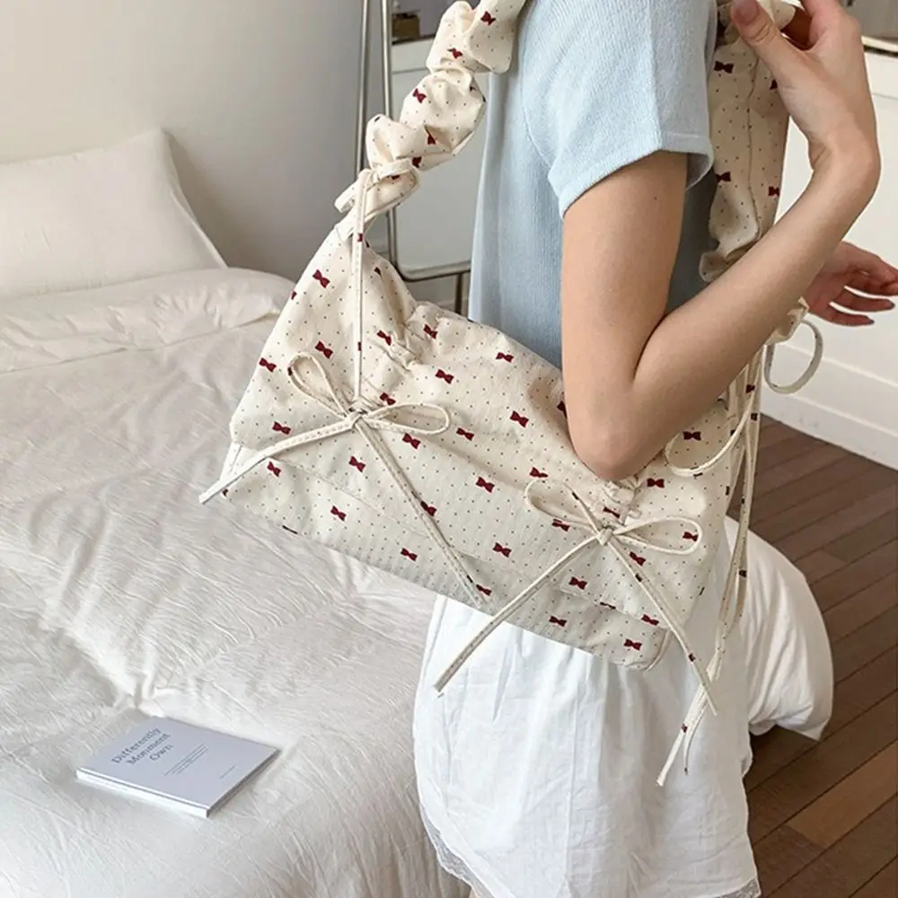 

Casual Korean Bow Ribbons Bag Leisure Y2k Pleated Shoulder Bag Versatile Sweet Women's Underarm Bag Daily