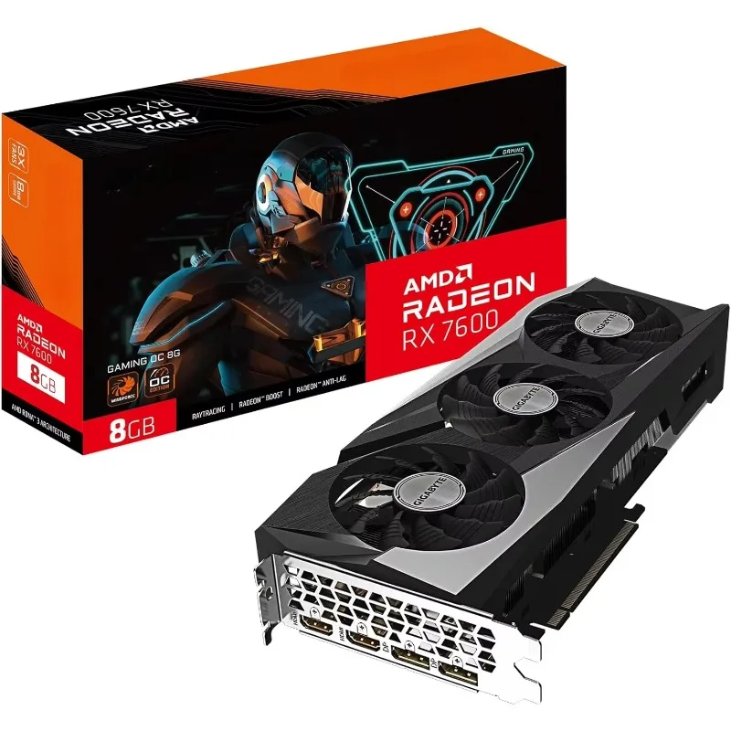 بطاقة رسومات GV-R76GAMING OC-8GD Radeon RX 7600 Gaming OC 8G، 3X WINDFORCE Fans 8GB 128-bit GDDR6، بطاقة فيديو